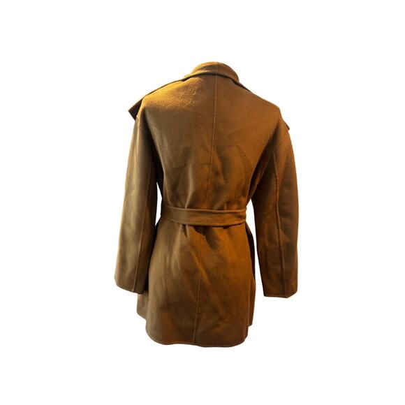 Goelia “Coffee Brown” Wrap Coat L 100% Wool Shell with Silk-Wool Texture, Belted - Picture 3 of 10